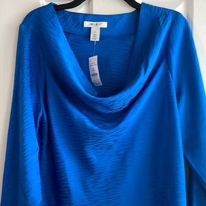 WHBM Ling Sleeve Jacquard Drape Neck Blouse